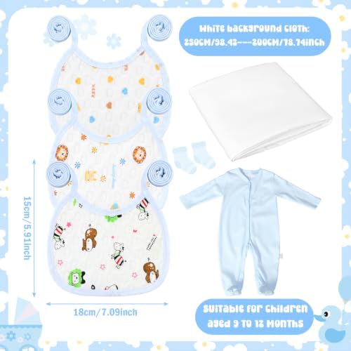 Chicingyou 7 Pcs Baby Shower Games Feed Me Baby Shower Games Decor Include 3 Funny Blue Blind Feeding Costume 3 Bib 1 Bed Sheet for Gender Reveal Party Supplies for Gender Reveal Game Party Favors - Image 2