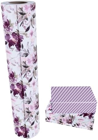 WRAPAHOLIC 30 Inch Jumbo Reversible Floral Wrapping Paper - 30 Inch x 100 Feet Purple Floral Design for Wedding, Birthday, Mothers Day, Baby Shower, Anniversary - Image 3