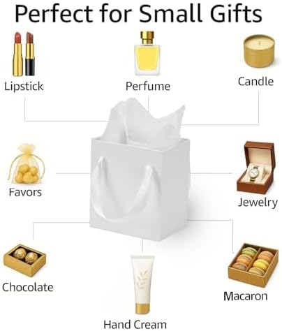 Papertide 36 Pack White Mini Gift Bags 4×2.8×4.5 inch with Tissue Paper - Image 4