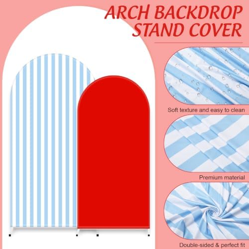 FYSUIMU 2 Pcs Blue White Striped Red Solid Arch Backdrop Covers Stretchy Spandex Arch Stand Fabric Cover for Patriotic Baby Shower Birthday Party Decoration (5ft/6ft) - Image 3