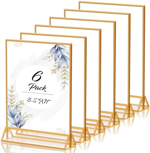 PPH-Sisy Acrylic Sign Holder 8.5X11 Gold Picture Frame Double Sided Acrylic Frame Plastic Sign Holder Display Stand for Wedding Table Numbers Menu Holder (6 Pack) by PPH-SisyPurchaseNow