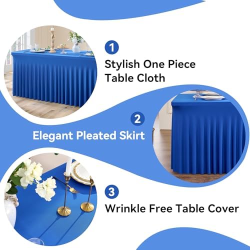 NSSONBEN 2 Pack Royal Blue Spandex Tablecloths 6ft, Wrinkle Free High Stretch Fitted Table Cloths for 6 Foot Rectangle Tables, Ruffle Skirt Spandex Table Covers 6ft for Party Wedding Banquet - Image 3