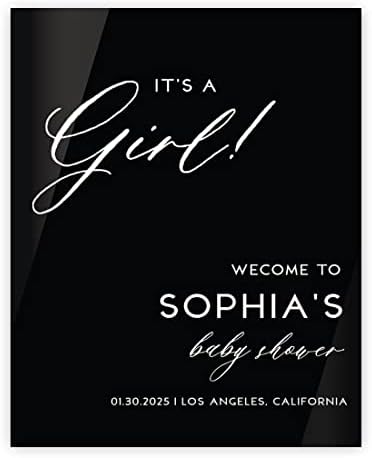 Andaz Press 16"x20" Black Acrylic Personalized Baby Shower Welcome Sign, Gender Neutral Large Custom Sign for Easel Stand, It's A Girl Baby Shower Decorations by AndazPress