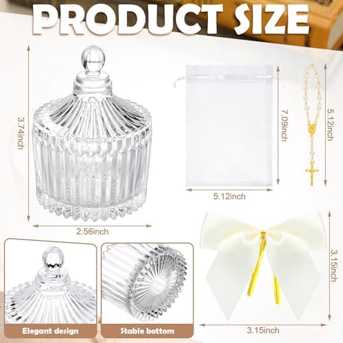 Chuangdi 12 Sets 48 Pcs Baptism Favors for Guests Crystal Candy Bowl Gifts with 12 Pcs Cross Rosary for Baptism Decorations Wedding Baby Shower Supplies First Communion Party(White) - Image 2