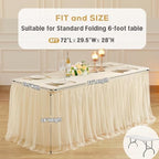 6ft Champagne Tulle Tablecloths for Rectangle Tables Stretch Rectangular Table Cloths Wrinkle Free 6 Foot Spandex Table Cover with Tutu Skirt for Wedding Birthday Party Banquet Buffet Cake Desk Skirt - Image 6