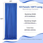 50ft×10ft Royal Blue Wrinkle Free Backdrop Curtain for Parties, 10 Panels 5×10ft Soft Silky Polyester Blue Photo Backdrop Drapes for Boss Baby Birthday Wedding Photography Background - Image 5