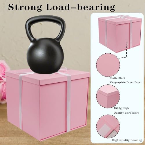 UoeRing 4 Pcs Large Gift Box Matte Pink 12x12x11 Inch with Lid - Image 6