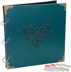 Photo Album DIY Scrapbook - 12x12 inch 50 Pages Vintage Leather Cover Three-Ring Binder Love Picture Booth Albums with 408pcs Self Adhesive Photos Corners for Memory Keep, Heart (Jasper Green) by ADVcer