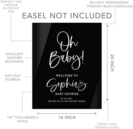 Andaz Press 16"x20" Black Acrylic Personalized Baby Shower Welcome Sign, Gender Neutral Large Oh Baby Sign for Easel Stand, Baby Shower Decorations - Image 5