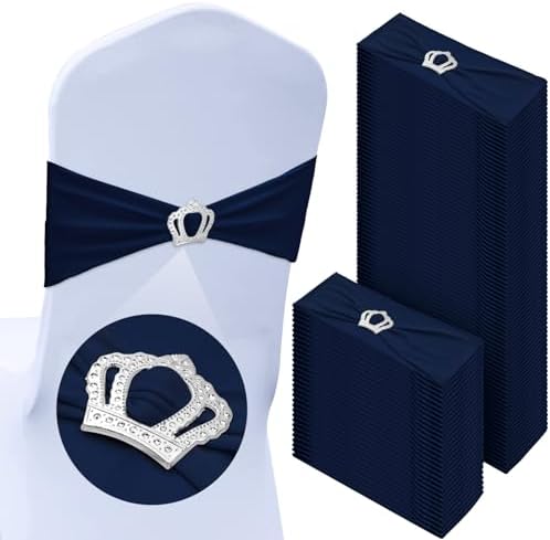 VitalCozy 100 Pcs Spandex Chair Sashes with Crown Buckle,Navy Blue by VitalCozy