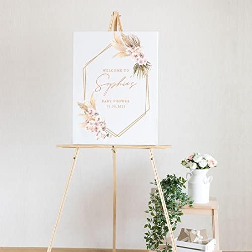Andaz Press Custom Large Welcome Baby Shower Sign, 16 X 20, Boho Dried Floral Personalized Canvas Welcome Sign Canvas Sign For Baby Sprinkle, Fall Baby Shower Decorations Boho Baby Shower Welcome Sign - Image 2