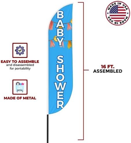 Baby Shower Sign Feather Flag for Outdoor by Mavis Printing | 11.5 FEET Long Polyester Outdoor Banner Flag for Easy Hang | HD Print Swooper I Flag Only to Celebrate Baby Shower I Flag Only - Image 3