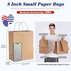 GSSUSA 400 Pack 8x4.25x10.5'' Paper Bags with Handles Bulk, Brown Paper Gift Bags for Small Business - Image 2