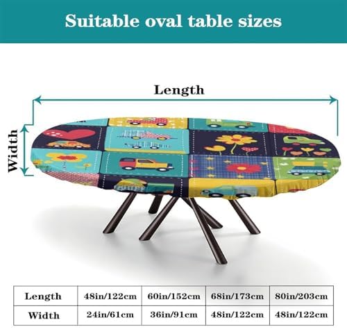 Automotive and Floral Collage Print Tablecloths Oval Wipeable Spillproof Elastic for Event Wedding Banquet & Parties Fits for 52" x 70" Oval Table - Image 4