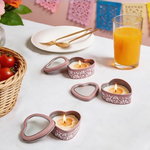 48 Pcs Pink Mexican Heart Shaped Tins with Clear Lids Organza Bags Thanks Cards De Barro Mexicanos Empty Candle Candy Boxes Cielito Lindo Party Decorations for Wedding Gifts Fiesta Party Favors - Image 7