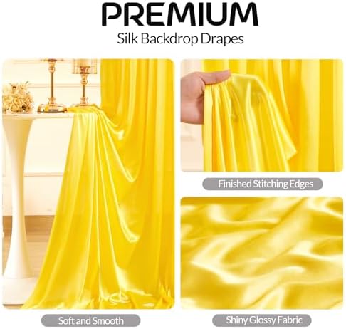 Yellow Satin Backdrop Curtains 2 Panels - Glitter Photo Drapes for Baby Shower, 10x10FT Shimmer Back Drop Cloth, Wrinkle Free for Birthday Graduation Party Wedding Background - Image 2