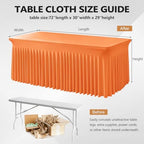 Wish Care 2 Pack Orange Spandex Table Clothes for 6 Foot Rectangle Tables, 6FT Wrinkle Free Fitted Tablecloths Ruffles Design Table Cover for Party, Banquet, Wedding and Events - Image 3