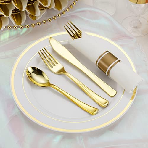 50 Pack Pre Rolled Gold Plastic Silverware Set with Napkins,Disposable Wrapped Heavy Duty Cutlery Set for Wedding Birthday Party-50 Forks,Knives,Spoons,Napkins,Utensils Set,Plasticware Bulk - Image 6