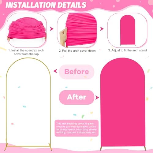FOTSHARER Hot Pink Arch Cover Set of 3 Spandex Arch Backdrop Cover Pink (7.2FT, 6.6FT, 6FT) Wedding Arch Stand Covers for Chiara Backdrop Stand Covers for Birthday Party Banquet Indoor Outdoor Decor - Image 6