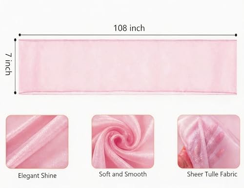 Set of 100 Organza Pink Chair Sashes Bows 7 x 108 Inches Sheer Chair Sash Ties for Wedding Party Birthday Baby Shower Banquet Restaurant Christmas Events Decoration - Image 2