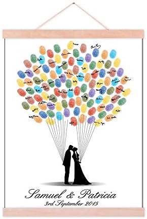 DIY Wedding Guestbook with Wooden Hanger Lovely Couple Kissing Painting Canvas Fingerprint Signature Sign in Book for Guest Wedding Gift Party Decor-60x80cm by Unknown