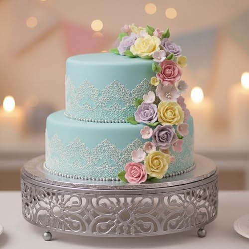 8 Pcs Cake Stands Set Metal Dessert Table Display Tiered Cupcake Holder Candy Donut Fruit Plate Cake Serving Tray Candlestick Display Treats Serving Tower for Wedding Birthday Party Decor (Silver) - Image 5