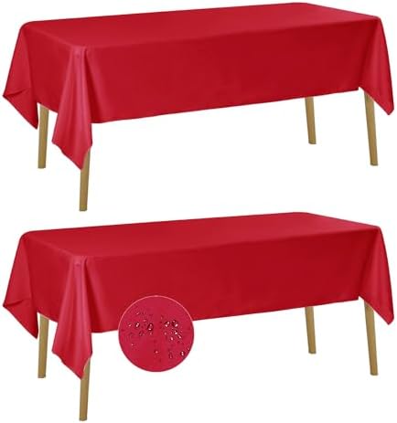Fokitut 2 Pack Waterproof Rectangle Tablecloth, 60x102 Inch, Stain Resistant and Wrinkle Polyester Table Cloth, Fabric Table Cover for Kitchen Dining, Wedding, Party, Holiday Dinner-Red by BalsaCircle