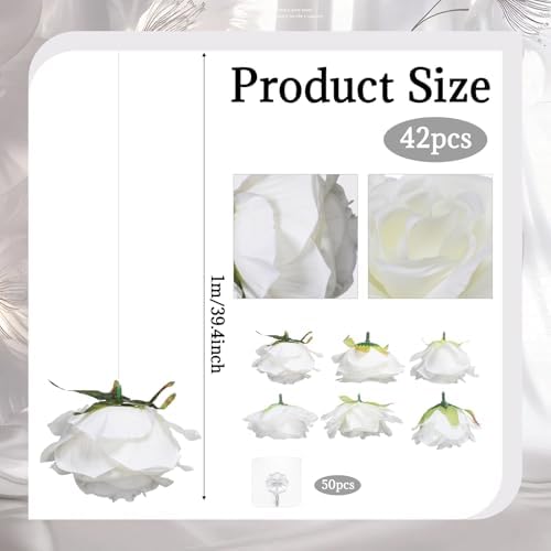 Suncalla 42 Pcs Artificial Rose Peony Flower Garlands Hanging Decor Backdrop Each 39.4inch Silk Floral Garland Peony Floral Celling for Wedding Party Background Birthday Baby Shower Home Garden(White) - Image 2