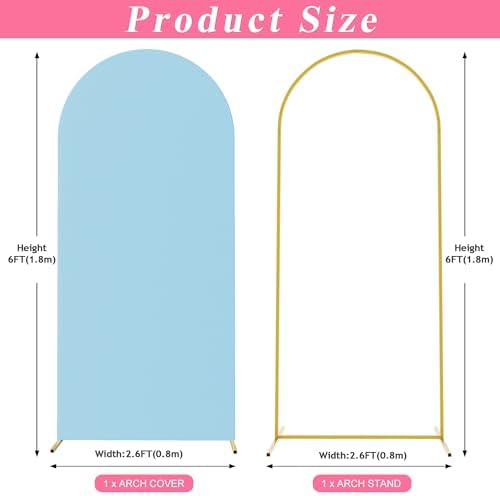 Arch Backdrop Stand and Cover Set, 6ft Arch Stand with Dusty Blue Cover - Image 2