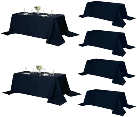 Fokitut 6 Pack Rectangle Tablecloth, 90x132 Inch, Stain Resistant and Wrinkle Polyester Table Cloth, Fabric Table Cover for Kitchen Dining, Wedding, Party, Holiday Dinner-Navy by Fokitut