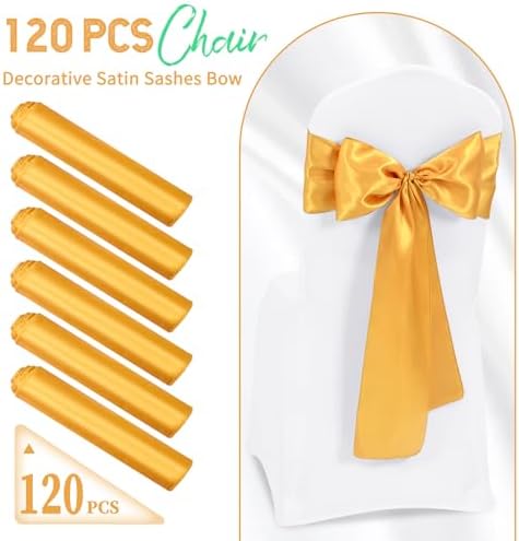 120 PCS Gold Satin Chair Sashes, 7 x 108 Inch - Image 2