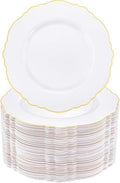 WDF 60pcs Gold Plastic Dinner Plates -10.25inch Baroque White and Gold Plates Fancy Plastic Plates for Upscale Party/Wedding/Birthday/Fall Party by WDF