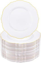 WDF 60pcs Gold Plastic Dinner Plates -10.25inch Baroque White and Gold Plates Fancy Plastic Plates for Upscale Party/Wedding/Birthday/Fall Party by WDF