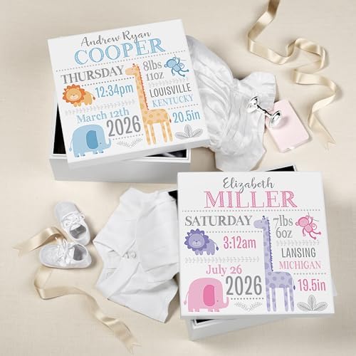 Let's Make Memories Personalized Baby's First Keepsake Box - Memento Storage - Memories Box - Baby Shower - Nursery Decor - For Girls - 6" Hx12 Square - Baby's First - Blue - Image 2