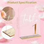 Arch Acrylic Wedding Table Numbers with Gold Font & Stands - 5''x7'' Clear Acrylic Table Number Signs for Wedding Reception, Anniversary, Event & Party Decor (Set 1-10) - Image 3