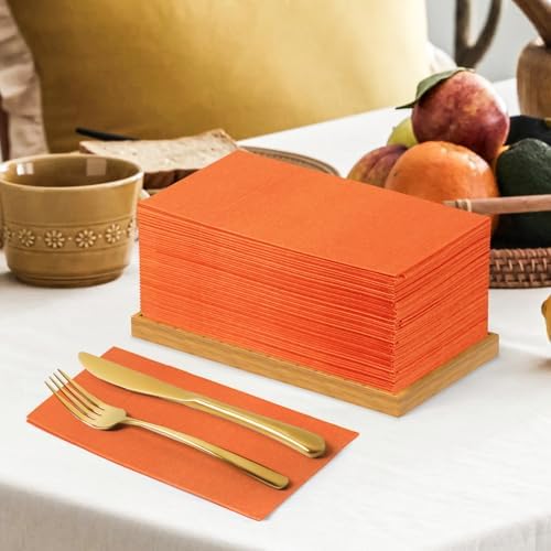 KAMMAK Napkins Disposbale 100 Pack Orange Cloth like Paper Dinner Napkins with Pocket Folded Wedding Napkin Guest Hand Towels for Party Reception, Bathroom, Kitchen, Restaurants (16.5 x 16.5 inch) - Image 6