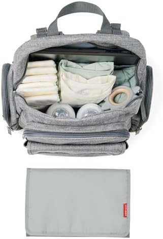 Skip Hop Diaper Bag Backpack with Portable Changing Pad, Easy-Access Wipes & Zippered Side Pockets, Luggage Sleeve & Stroller Straps, Fits a 15” Laptop, Luna, Heather Grey - Image 2