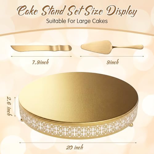 Wenqik Gold Metal Cake Stand 20 Inch with Cutting & Spatula - Image 2
