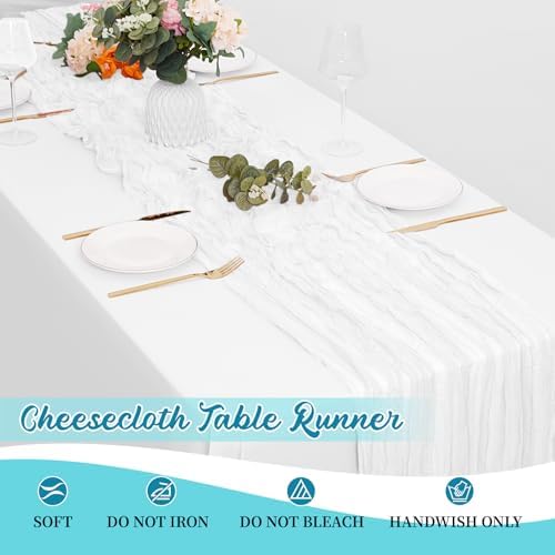 16 Pack White Cheesecloth Table Runners 20x120 Inch Gauze Table Runner Cheese Cloth 10FT White Table Runner Rustic Sheer Runner for Wedding Birthday Party Baby Shower Table Decor - Image 6