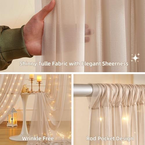 10x10FT Dark Champagne Wrinkle Free Backdrop Curtains with Lights String for Parties - Photo Curtain Backdrop with Lights for Wedding Decorations, Bridal Baby Shower Birthday Party Photography - Image 2