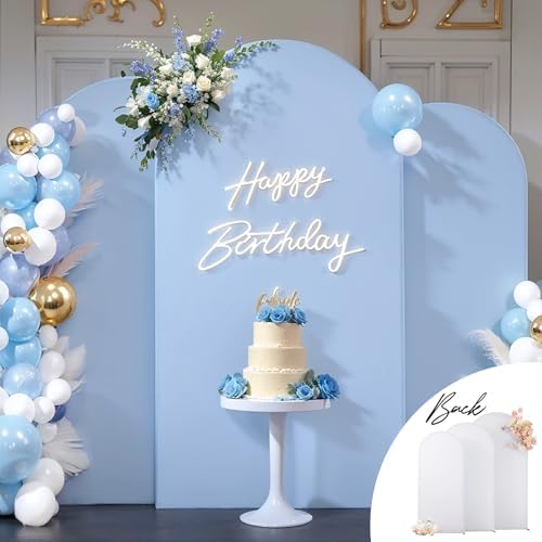 Arch Backdrop Cover Set of 3 Blue White Arch Covers Stretchy Backdrop 4FT 5FT 6FT Baby Shower Birthday Party Wedding Spandex Arch Stand Cover by LittleFunny