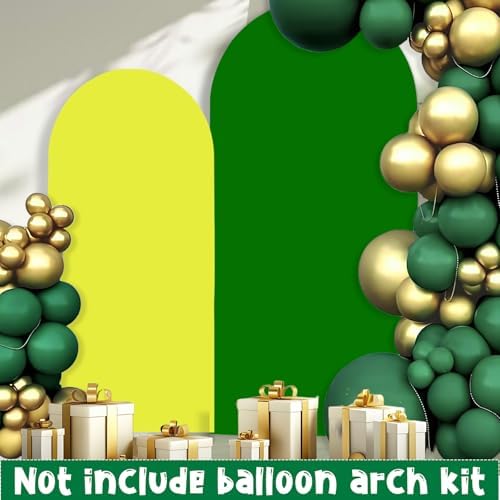 2PCS Arch Backdrop Covers Yellow & Green (7.2ft+6ft), 2 Sided Spandex Fitted Arch Stand Cover Background for Wedding Baby Shower Birthday Bridal Shower Party Decorations(Only Covers) - Image 3
