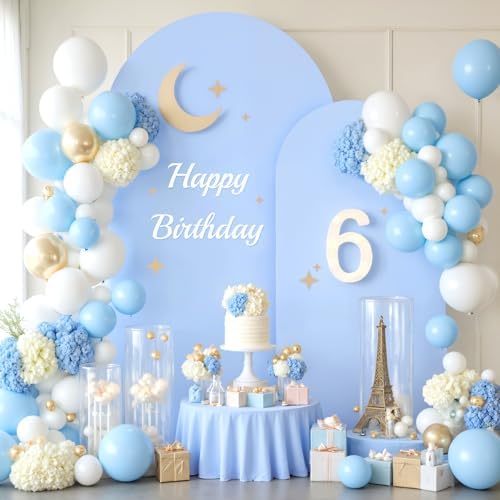 White Blue Arch Covers 7.2FT 6FT Set of 2 Backdrop Covers Stretchy Spandex Baby Shower Arch Cover for Wedding Birthday Graduation Bridal Shower Banquet Party Decor Photo Booth Balloon Arch Backdrop - Image 4