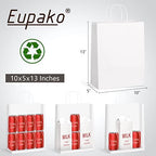 Eupako 10x5x13 White Paper Bags 100 Pack, Kraft Gift Bags with Handles - Image 4