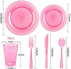 WDF 25 Guest Pink Plates with Pink Plastic Silverware&Pink Cups-Neon Clear Disposable Dinnerware include 50 Plates,25Forks, 25 Knives, 25 Spoons,25 Plastic Cups for Party and Baby Shower - Image 5