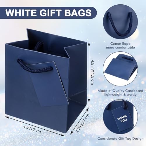 Sherr 100 Pcs Navy Blue Mini Paper Gift Bags with Handles, White Tags - Image 3