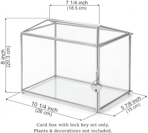 Wedding Glass Card Box with Slot and Lock, 10.2 x 6 x 8 Inch, Small Silver Geometric Cards Holder for Birthdays Party Reception, Wishing Well - Slot Length 6.3'' (Glass Box Only) - Image 5