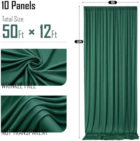 gogoparti 50x12ft Hunter Green Backdrop Curtain for Wedding Parties, 10 Panels (5x12 ft Each) Wrinkle-Free Dackdrop Curtains, Silky Draping Fabric for Birthday Party, Baby Shower, Photo Background - Image 6