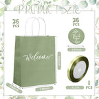 Queekay 36 Pcs Large Welcome Paper Gift Bags with Handle 10.6 x 8.3 x 4 Inches with 36 Tags Wedding Church Party Favor Bridal Gift Bags for Guest Birthday Baby Shower(Classic,Sage Green) - Image 2