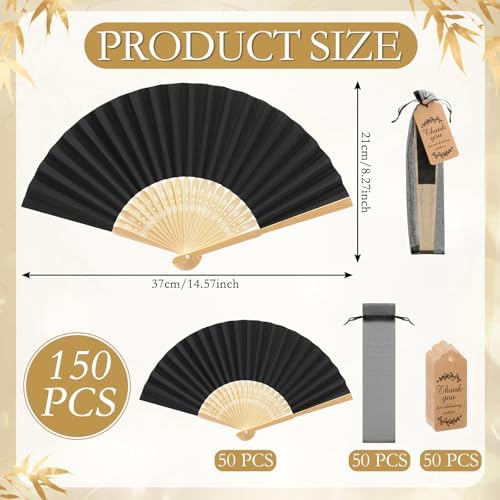 Roowest 50 Pack Paper Folding Fans Bamboo Wedding Favors, Black - Image 2